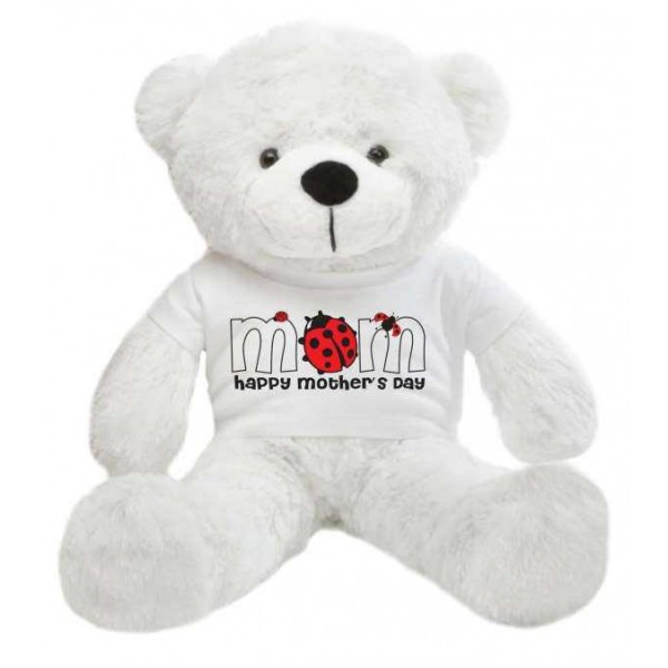 2 feet big white teddy bear wearing a Mother's Day T-shirt